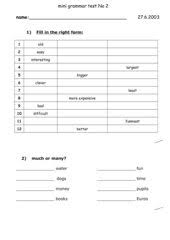 Exercise on positive form and comparison of adjectives. Englisch Arbeitsmaterialien Comparison 4teachers De