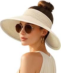 Women's Sun Visor Hats Wide Brim Straw Beach Hat Ponytail Hats for Women  Foldable Floppy, 1pack-beige, 7 3/4-7 7/8 : Amazon.co.uk: Fashion