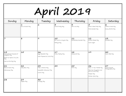 Editable April 2019 Holidays Calendar Holiday Calendar Printable Holiday Calendar 2019 Calendar