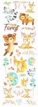 Cute Forest Watercolor Little Animals Clipart Squirrel Deer Raccoon Bear Hedgehog Feather Floral Cards Babyshower Woodland Cft Tiere Clipart Aquarelltiere Ausgestopftes Tier