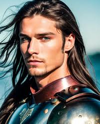 A Male Warrior Angel. Long brown hair.