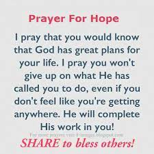 I Pray that you would know and hope that God has great plans for your life.  I Pray you won't give up on what He has called you to do - Quotes