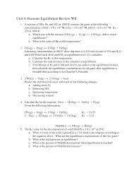 Unit 4: Gaseous Equilibrium Review WS