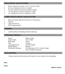 Declaration for resume · i declare that the details mentioned above are facts, facts, and the best of my knowledge and beliefs. Resume Formats 5 Examples Download Word Files Teachoo