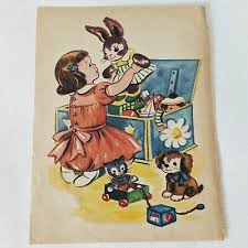 1955 print girl with toy box by Esther friend