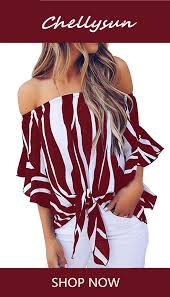 Off The Shoulder Blouse In 2020 With Images Knotted Blouse Womens Stripes Stylish Blouse