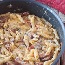 Sausage Pasta Skillet Recipe Recipe Yummly Recipe Recipes Spicy Sausage Pasta Pasta Dishes