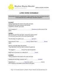 Circulatory System Song With Free Worksheets And Activities Circulatory System Human Body Systems Songs