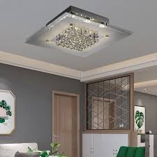 Frisbee Square Led Clear Crystal 9 Light Large Flush Mount Ceiling Light In Chrome