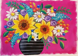 Easy Sunflowers Daisies Live Beginner Acrylic Painting Lesson Boho Flower Vase Series Daisy Painting Flower Painting Painting Lessons