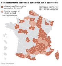 Les départements concernés sont les suivants (voir la carte plus bas) Coronavirus Decouvrez La Carte Des 54 Departements Concernes Par Le Couvre Feu