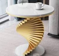 Mesa lateral redonda moderna de mármore sintético branco com estrutura  metálica