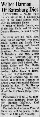 Obituary for Walter Fate Harmon (Aged 63)