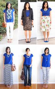 Solid Colored Blouse Ways To Wear A Cobalt Top Putting Me Together Blue Top Outfit Fashion Blue Shirt Outfits