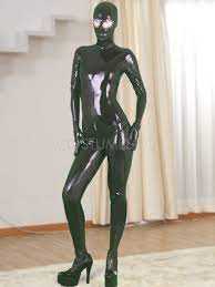 Great for halloween costume, cat woman cosplay, comic cons, parties, etc. Halloween Black Full Body Latex Catsuit With Open Eyes And Zippered Open Crotch Costumeslive Com