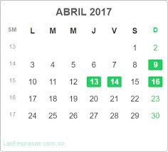Fiestas religiosas, como el jueves el 20 de julio es un día de fiesta en colombia, ya que se conmemora la independencia del país con respecto a españa, firmada en la misma fecha del año. Calendario 2017 Con Festivos Colombia Calendario Colombia Las Empresas