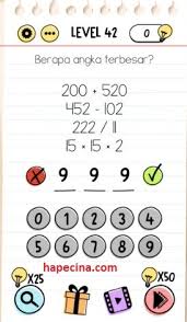 Brain out merupakan game asah otak dengan jawaban yang rumit dan bahkan sama sekali tidak akan terbayangkan. Berapa Angka Terbesar Jawaban Brain Test Level 42