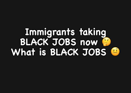 Trump said…. Immigrants taking black jobs…. WTF is BLACK JOBS 😤🥴🥴 The classifieds in the paper having a section for Black jobs 🤷🏽‍♂️🤦🏽‍♂️