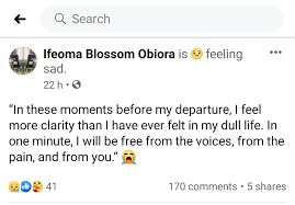 Update: The Area Commander Nnewi has gotten her she has a family problem  and was seeking for divorce.Although her problem is civil in nature but  leaving her in that condition could lead