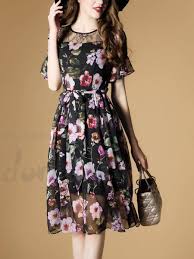 Frilled Sleep Floral Chiffon Switching Knee Length One Piece 12800374 Date Dresses Doresuwe Com Slim Dresses Casual Online Dress Shopping Dresses