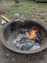 Poor circulation won't allow you to burn completely. Testing Out New Canteen With Backyard Fire Pit And Repurposed Hardware Fence Tomato Cage Small Slats Of Wood Fit And Burn Well Within The Wire Openings Survival