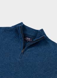 Mens Lambswool 1/4 Zip Jumper in Blue - Oxford Shirt Co.