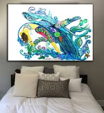 Whale Spirit Animal Abstract Art Painting Framed Canvas Print Colorful Wall Hanging Bohemian Mille Unusual Wall Art Art Gallery Wrap Canvas