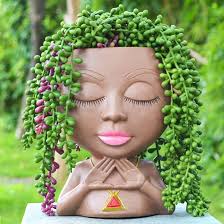 フェイスプランター フェイスプランターポット ヘッドプランター 植木鉢 屋内用 排水付き 小さな植木鉢 多肉植物 7インチの植木鉢  フェイスフラワーポット 植物花瓶 新築祝いのギフト 新しい家の装飾 ブラウン