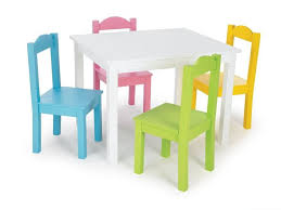 White Table 4 Vivid Pastel Colored Chairs Wood Set Kids Playroom Home Daycare Kids Wooden Table Wooden Table And Chairs Wooden Childrens Table