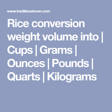 Rice Conversion Weight Volume Into Cups Grams Ounces