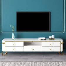 Get it delivered to your door with free shipping & returns on orders over $35 + no handling fees.* Comrty White Tv Stand Modern Gold Tv Console With Storage Media Cabinet Tv Stand For Tvs Up To 78 Inches In 2021 Modern Tv Stand White Tv Stands Tv Console