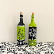 Hand Painted Wine Bottle Warli Art Life Tree Glass Bottle Diy Hand Painted Wine Bottles Glass Bottles Art