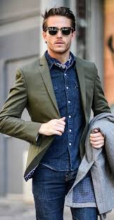 Jeans And A Denim Shirt An Olive Green Blazer For A Relaxed Day Mens Winter Fashion Best Mens Fashion Business Casual Men