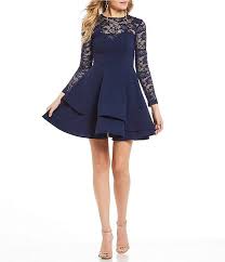 B Darlin Long Sleeve Lace Double Hem Fit-and-flare Dress Dillards Fit And Flare Dress Homecoming Dresses Corset Flare Dress