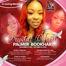 It's with sadness that we announce the passing of Ms. Crystal Palmer  Bookhart. Condolences can be made at www.MyersMortuarySC.com