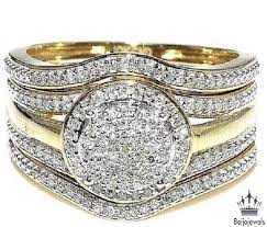 His And Her Bridal Trio Rings Set 4 Piece 10k Yellow Gold Finish 1 68 Ct Engagement Rings Wedding Bands Set Diamond Engagement Band Lab Diamond Engagement Ring