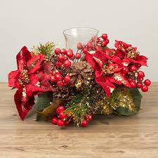 Red Velvet Poinsettia Candle Holder Lighting Christmas And Winter Holiday Crafts Factory Direct Craft