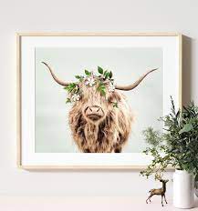 Highland Cow With Flower Crown From The Crown Prints Etsy India