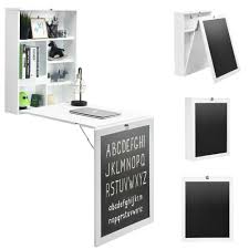 A fold away desks can maximize square footage and quickly transform a space. Gymax White Black Brown Wall Mounted Table Fold Out Desk With A Blackboard Chalkboard Best Buy Canada