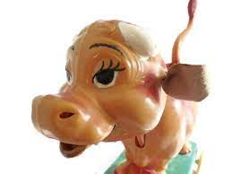 1952 Mechanical Cow Pull Toy Cassie The Cow Rare Vintage Toy Farm Animal Toy Collectible Display Toy Plastic Mechanical Cow Toy Kitsch Vintage Toys Pull Toy Farm Animal Toys