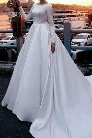 Satin Royal Inspired Cathedral Train Wedding Gowns Long Sleeves Wedding Dress Train Best Wedding Dresses Ball Gown Wedding Dress