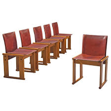 Afra And Tobia Scarpa Set Of Six Dining Chairs In Red Patinated Leather Dining Room Chairs Modern Dining Chairs Leather Dining Room Chairs