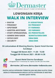 Sudah setahun saya hijrah ke kota jakarta,, saya bermaksud meneruskan pendidikan saya dari d3 farmasi ke s1 farmasi, dan saya sudah menjalani 2 semester di salah satu kampus swasta di jakarta selatan. Loker Dokter Dermaster Surabaya Jawa Timur