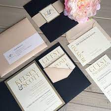 Navy And Blush Wedding Invitations Navy And Blush Pocket Etsy Blush Wedding Invitations Pocket Wedding Invitations Wedding Invitations