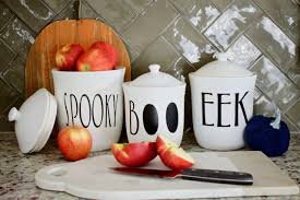 Books upcycled as kitchen decor with dollar tree stencil & previous decor book projects. Diy Rae Dunn Inspired Halloween Canister Set