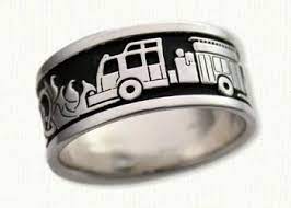Firefighter Story Band Shown With Black Antiquing Celtic Engagement Rings Unique Gold Rings Design Tungsten Wedding Rings