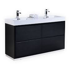 Coming in a beautiful black finish, this product is adorned with antique brass hardware. Bliss 60 Double Sink Black Free Standing Modern Bathroom Vanity