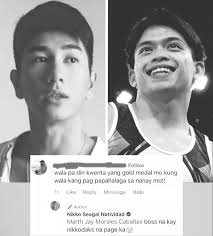 NAWINDANG ang aktor na si Nikko Natividad nang makatanggap ng pagpuna mula  sa isang basher ni two-time Olympic gold medalist Carlos Yulo. "Wala pa din  kwenta yang gold medal mo kung wala