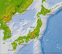 Japan on a world wall map: Japan Physical Map