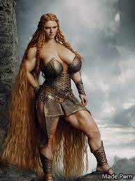 Porn image of fantasy viking woman chubby thick long hair natural tits  created by AI